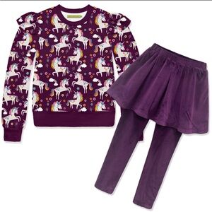 Unicorn Print Purple Sweatshirt and Skirt Leggings Set